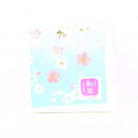 友禅刺繍ハンカチ【桜舞い・ブルー】※クリックポスト利用可