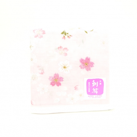 友禅刺繍ハンカチ【桜舞い・ピンク】※クリックポスト利用可